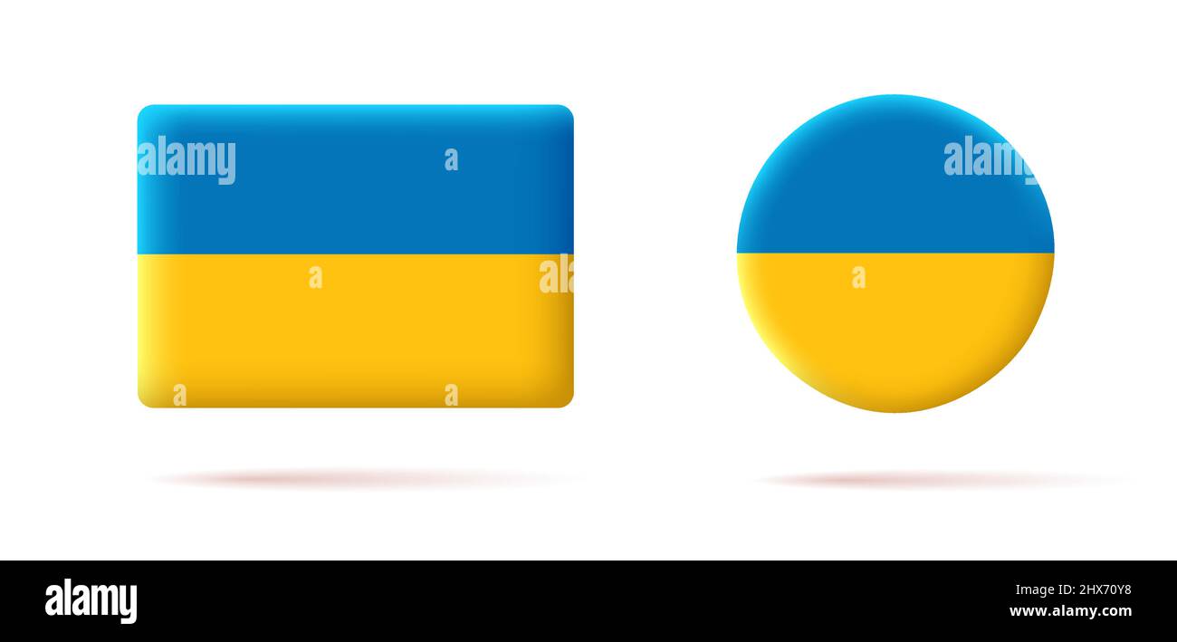 Ensemble d'icônes ou d'emblèmes avec drapeau ukrainien de formes rondes et carrées, bouton numérique Illustration de Vecteur