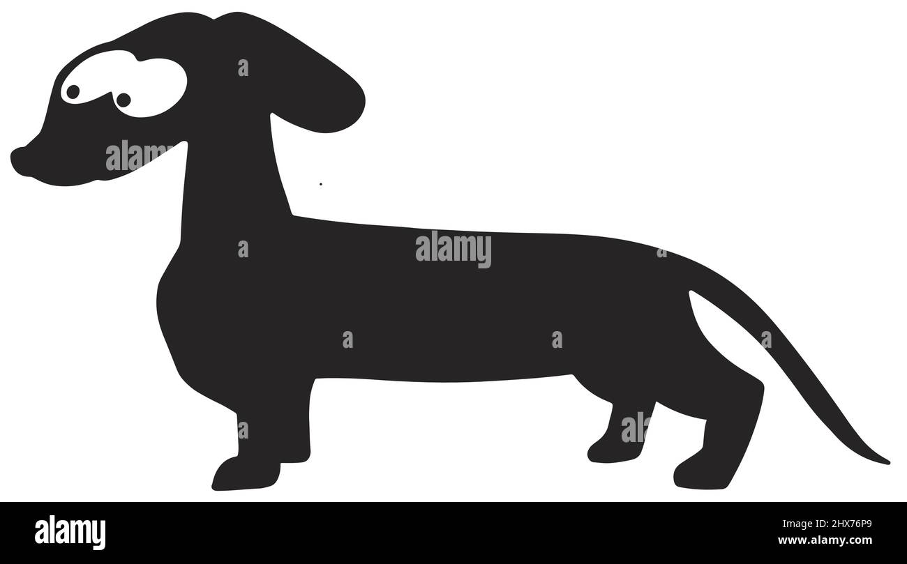Mignon dachshund chien dessin animé isolé simple noir et blanc silhouette dessin Doodle illustration vectorielle Illustration de Vecteur