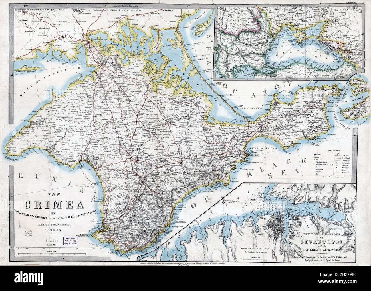 Carte ancienne de la Crimée, péninsule. 1855. Ukraine / Russie. Wyld ...