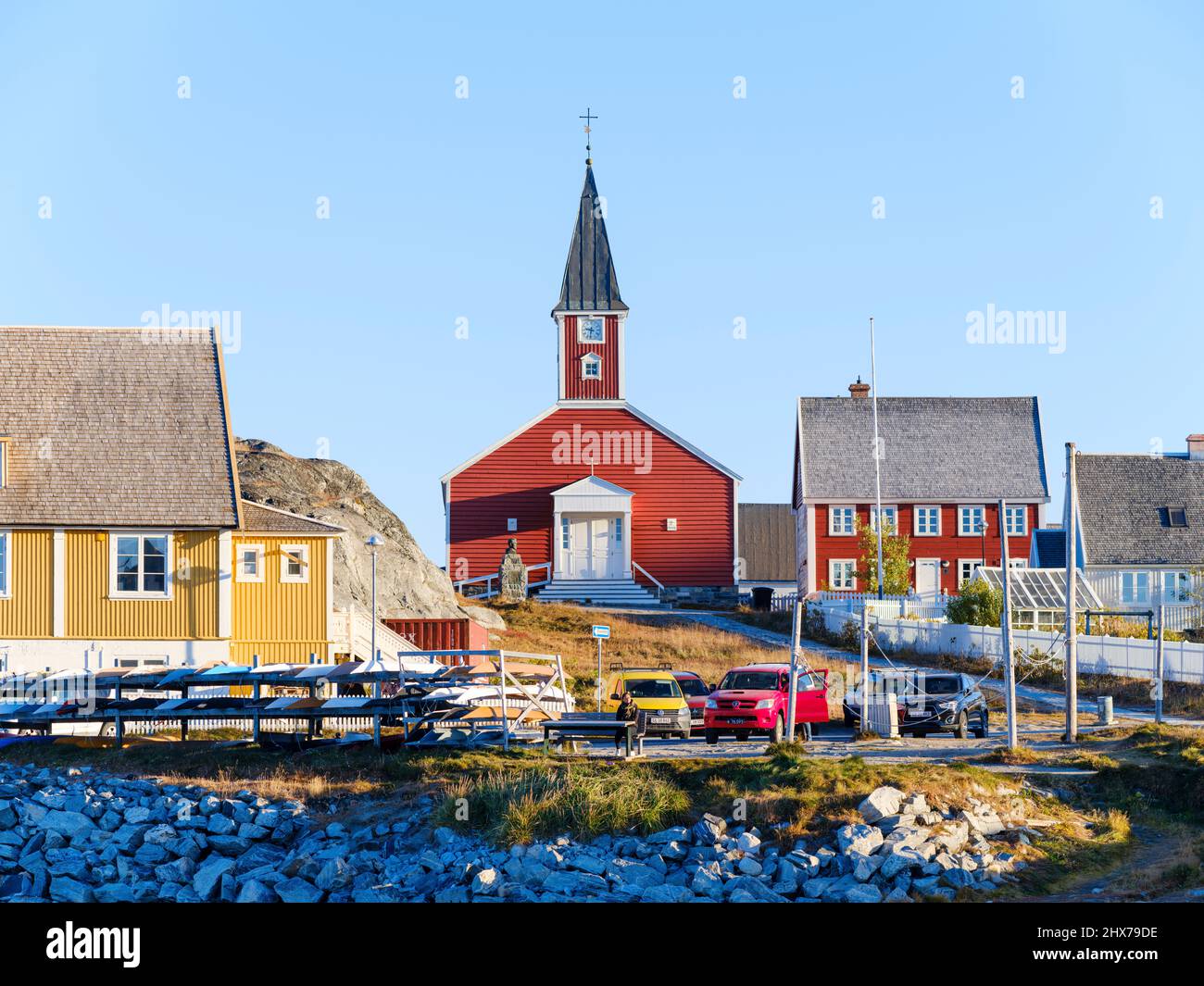 Église de notre sauveur ou Cathédrale de Nuuk (Annaassisitta Oqaluffia). Nuuk la capitale du Groenland à la fin de l'automne. Amérique du Nord, Groenland Banque D'Images
