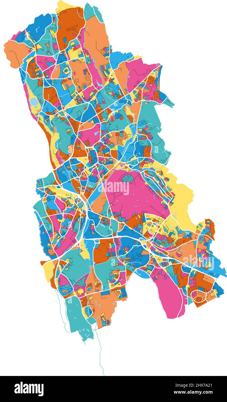 Stoke-on-Trent, West Midlands, Angleterre carte d'art vectoriel haute résolution colorée avec frontières de la ville. Contours blancs pour les routes principales. Beaucoup de détails. Bleu Illustration de Vecteur