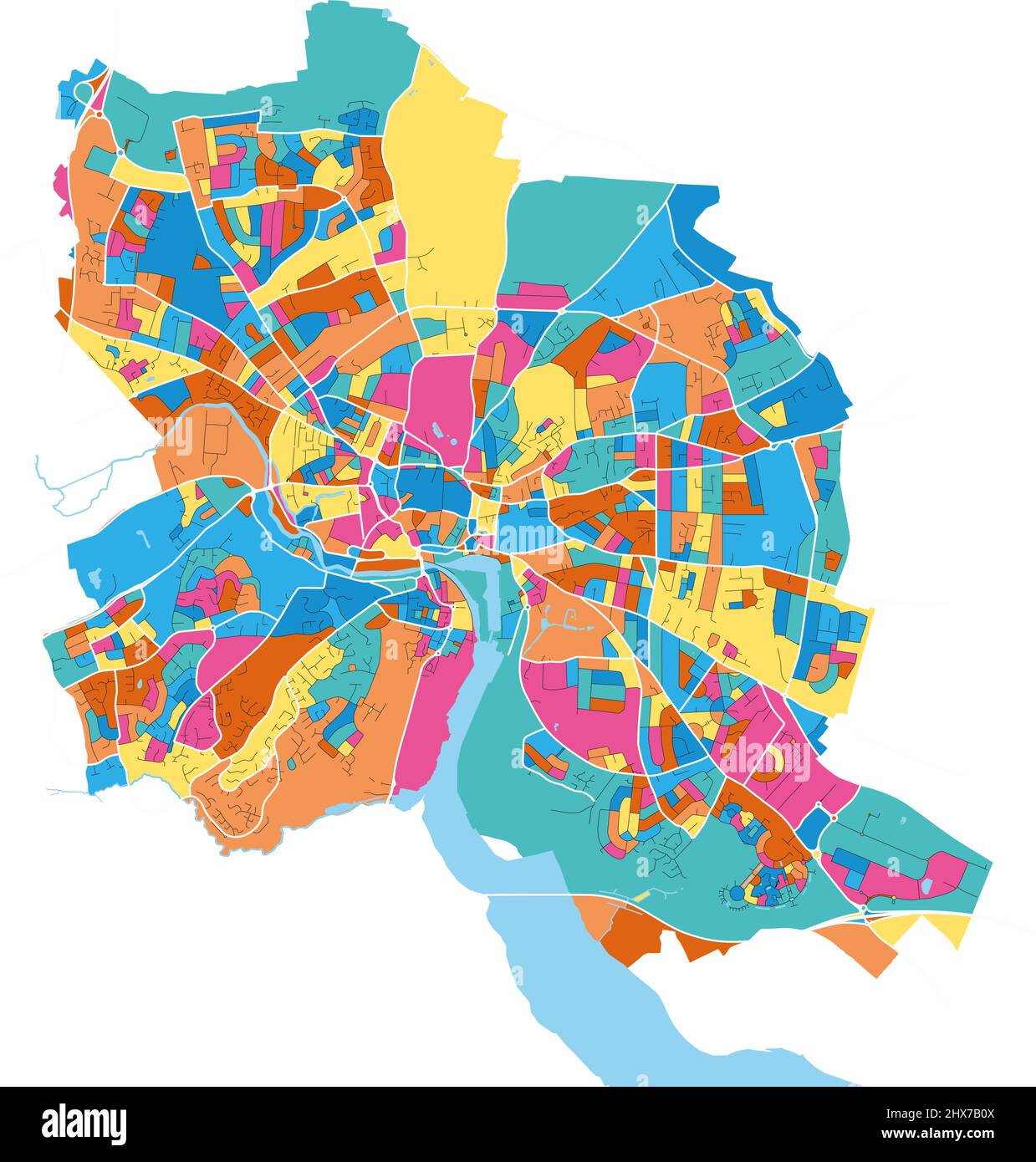 Ipswich, est de l'Angleterre, Angleterre carte d'art vectoriel haute résolution colorée avec frontières de la ville. Contours blancs pour les routes principales. Beaucoup de détails. Merde bleu Illustration de Vecteur