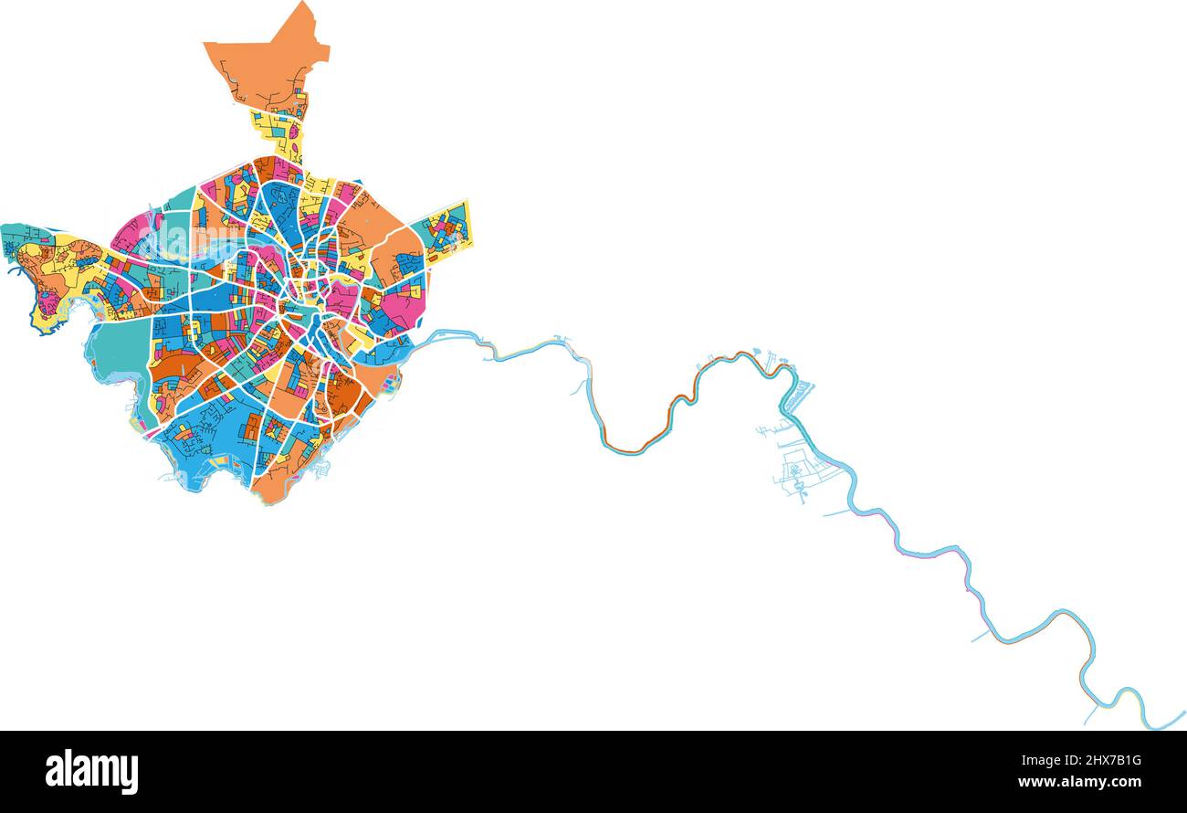 Norwich, est de l'Angleterre, Angleterre carte d'art vectoriel haute résolution colorée avec frontières de la ville. Contours blancs pour les routes principales. Beaucoup de détails. Merde bleu Illustration de Vecteur