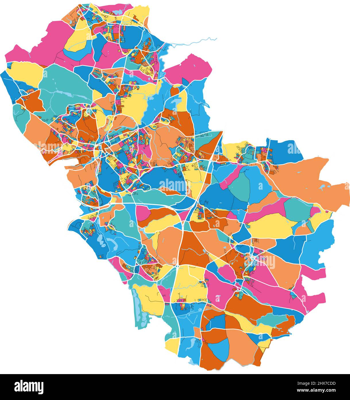 Rotherham, Yorkshire et Humber, Angleterre carte d'art vectoriel haute résolution colorée avec frontières de la ville. Contours blancs pour les routes principales. Beaucoup de détails Illustration de Vecteur