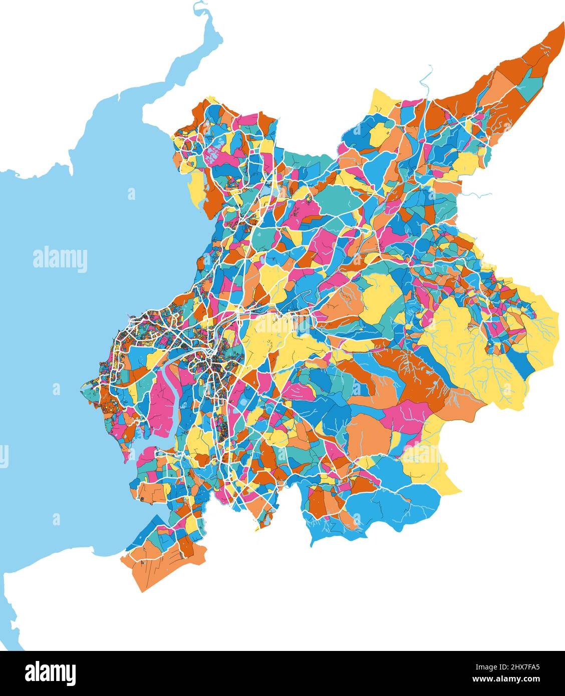 Lancaster, Nord-Ouest de l'Angleterre, Angleterre carte d'art vectoriel haute résolution colorée avec frontières de la ville. Contours blancs pour les routes principales. Beaucoup de détails. Bleu Illustration de Vecteur