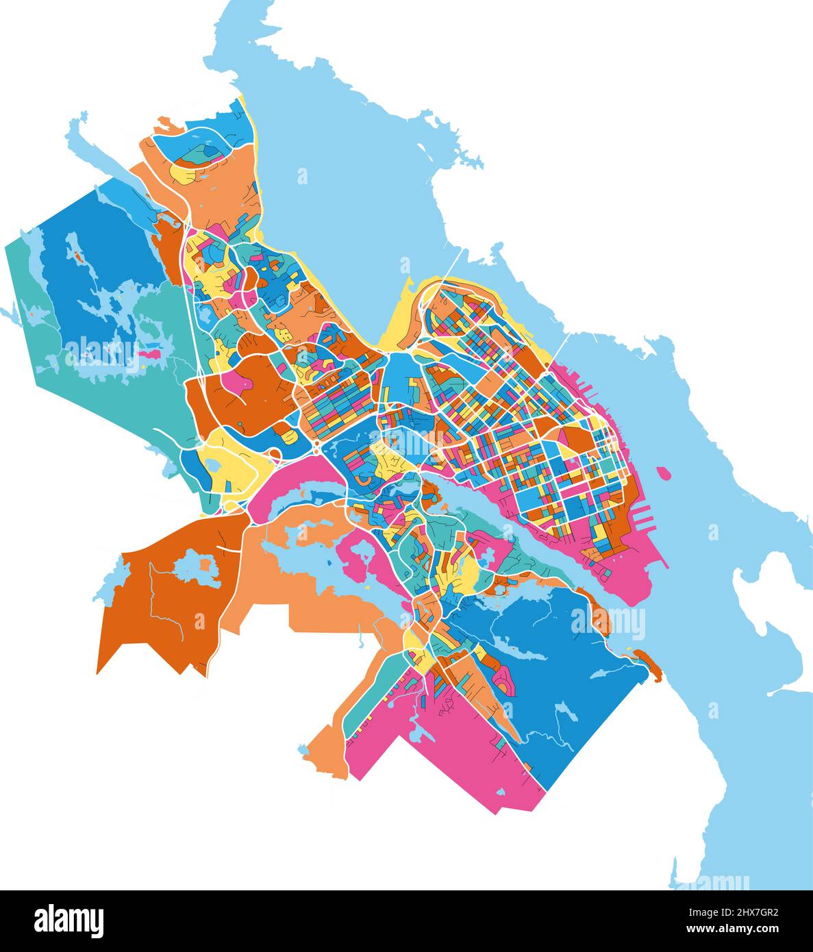 Halifax, Nouvelle-Écosse, Canada carte d'art vectoriel haute résolution colorée avec frontières de la ville. Contours blancs pour les routes principales. Beaucoup de détails. Formes bleues pour Illustration de Vecteur