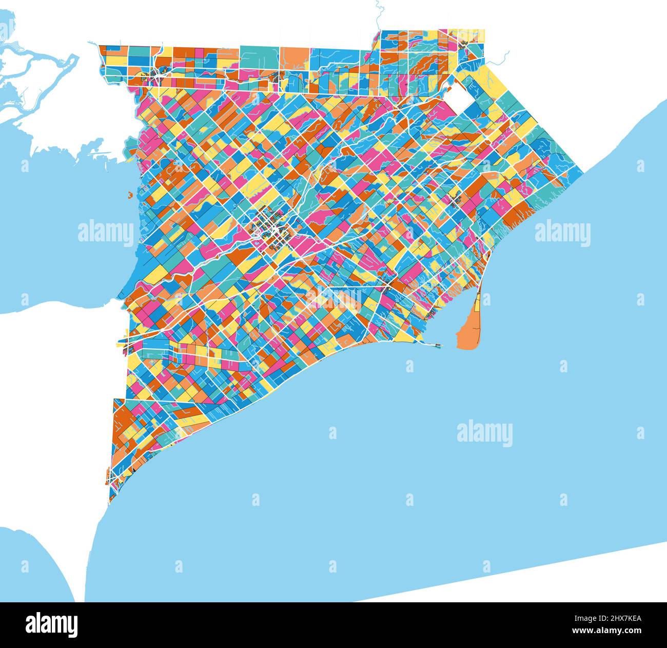 Chatham-Kent (Ontario), Canada carte d'art vectoriel haute résolution colorée avec frontières de la ville. Contours blancs pour les routes principales. Beaucoup de détails. Formes bleues f Illustration de Vecteur