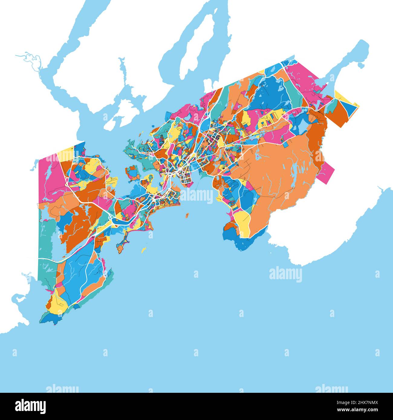 SaintJohn, Nouveau-Brunswick, Canada carte d'art vectoriel haute résolution colorée avec frontières de la ville. Contours blancs pour les routes principales. Beaucoup de détails. Forme bleue Illustration de Vecteur SaintJohn, Nouveau-Brunswick, Canada carte d'art vectoriel haute résolution colorée avec frontières de la ville. Contours blancs pour les routes principales. Beaucoup de détails. Forme bleue Illustration de Vecteur