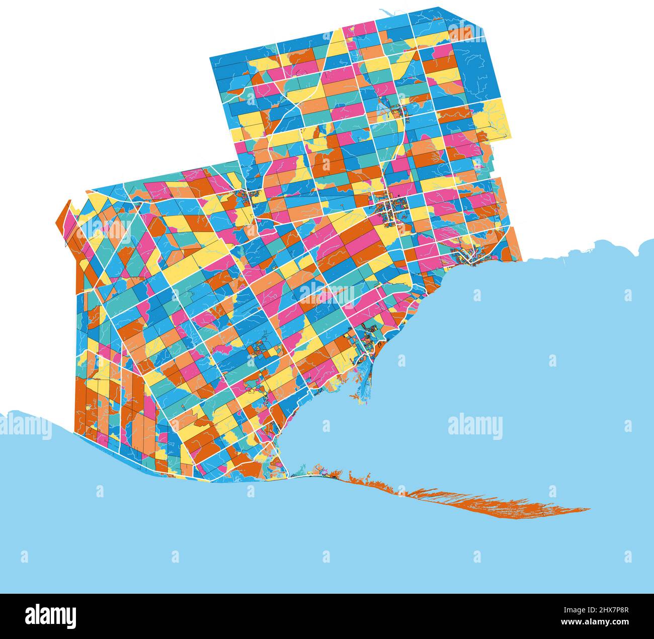 NorfolkCounty, Ontario, Canada carte d'art vectoriel haute résolution colorée avec frontières de la ville. Contours blancs pour les routes principales. Beaucoup de détails. Formes bleues Illustration de Vecteur