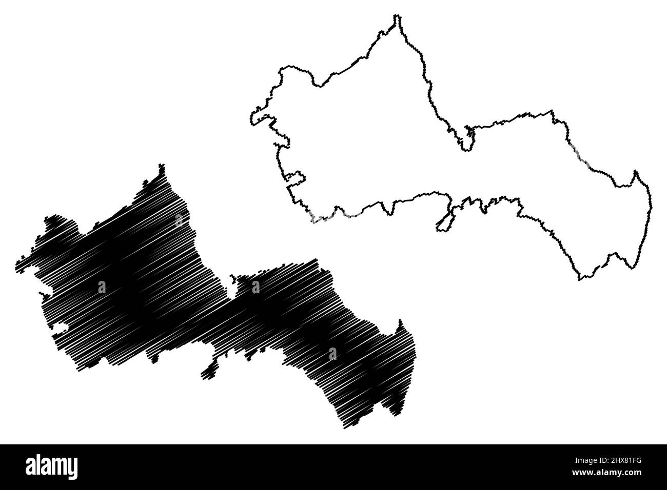 Île de Favignana (îles Égadiennes, République italienne, Italie) carte illustration vectorielle, scribble esquisse carte Isola del Favignana Illustration de Vecteur