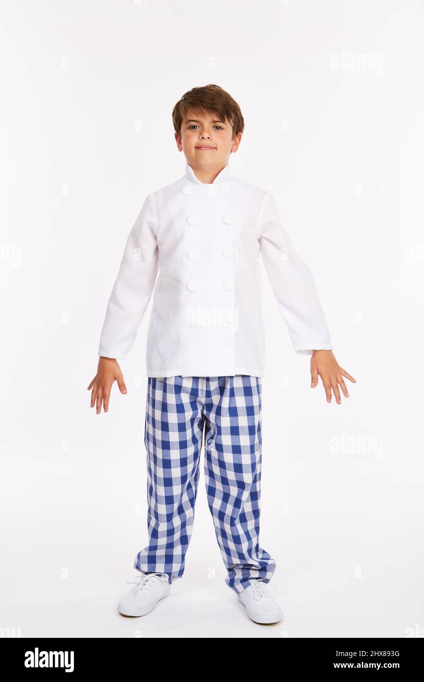 Costume de chef. 11 ans. Banque D'Images