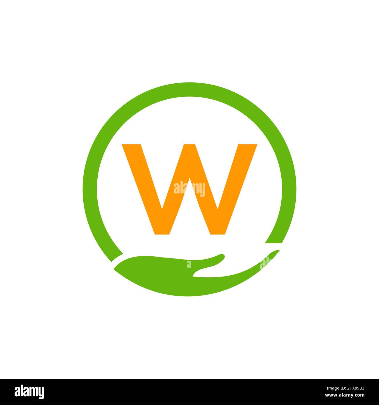 Modèle de concept de logo de main-d'œuvre caritative sur lettre W. Soins, partage, Charité, Santé médicale, organisme de don W logotype Design Illustration de Vecteur