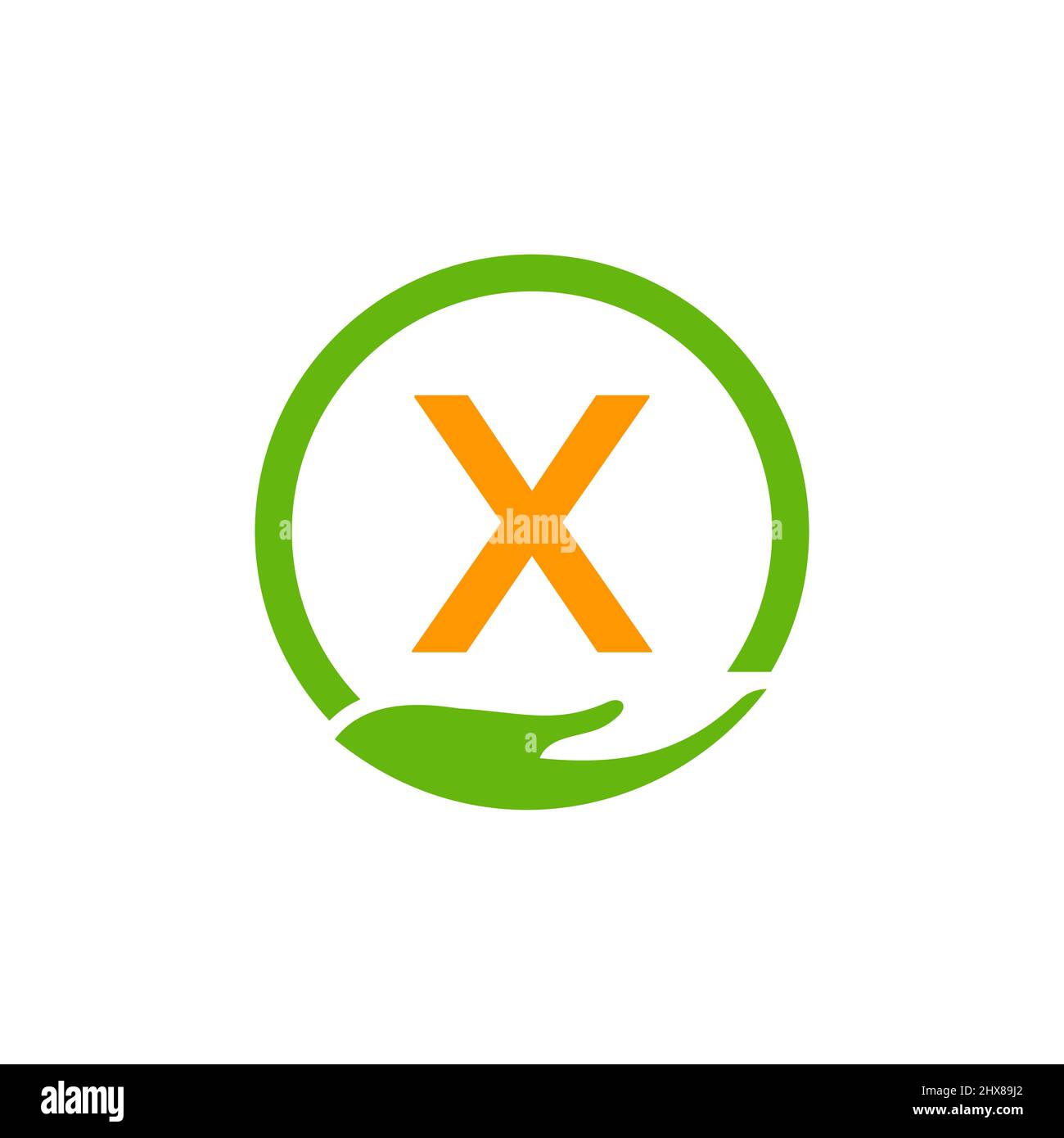 Modèle de concept du logo des mains d'aide des organismes de bienfaisance sur la lettre X. Soins, partage, Charité, Santé médicale, organisme de don X logotype Design Illustration de Vecteur