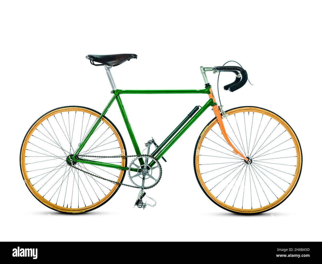 C F Davey's Racing vélo, 1932, vue latérale - côté roue, reconstruit dans la garniture de course avec des garnitures contemporaines, y compris des jantes d'érable constrictor. Frame Builder, Ted Woodrol de leader cycles. Banque D'Images