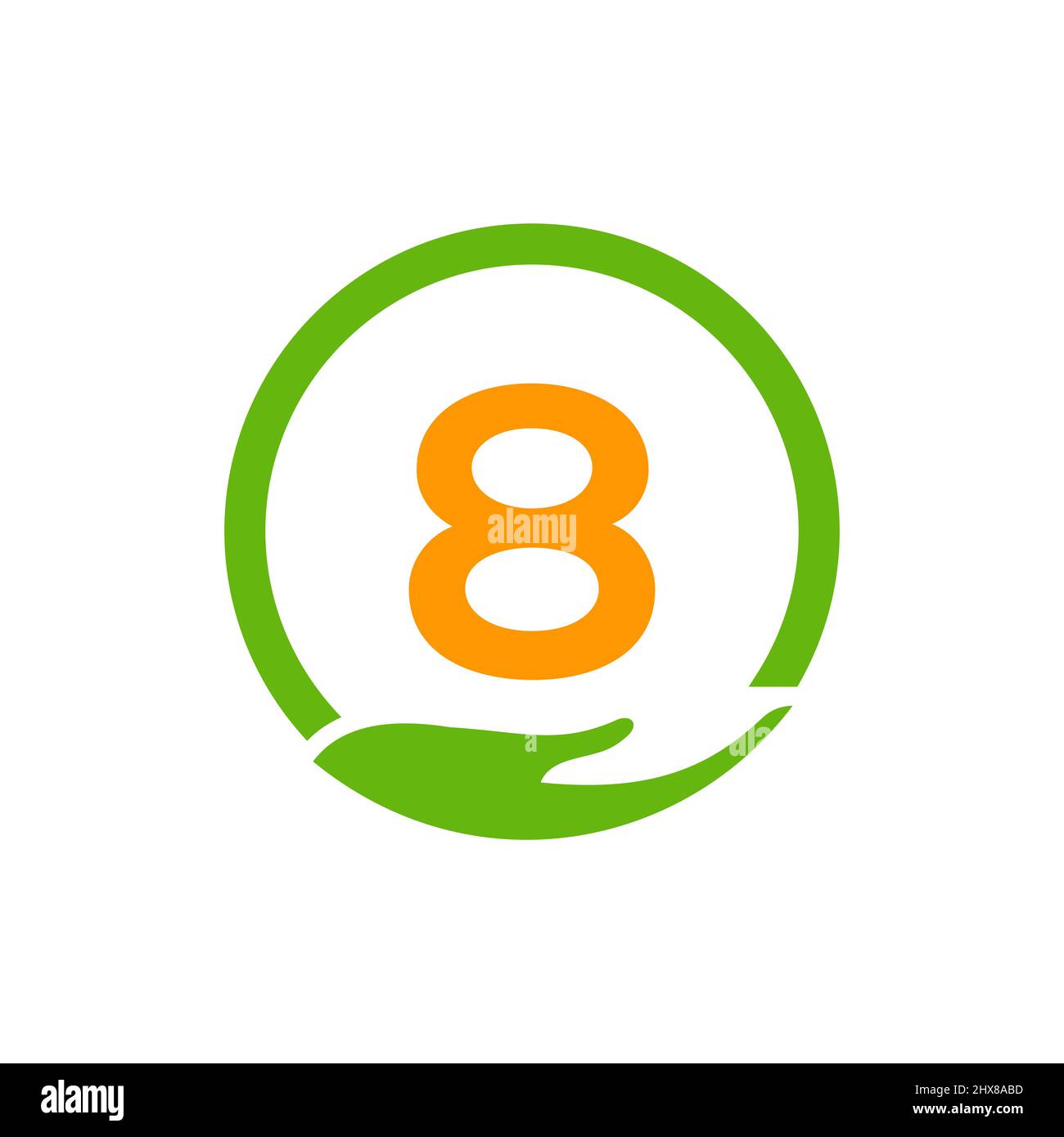 Modèle de concept du logo des mains d'aide des organismes de bienfaisance sur la lettre 8. Soins, partage, Charité, Santé médicale, organisme de don 8 conception de logotype Illustration de Vecteur