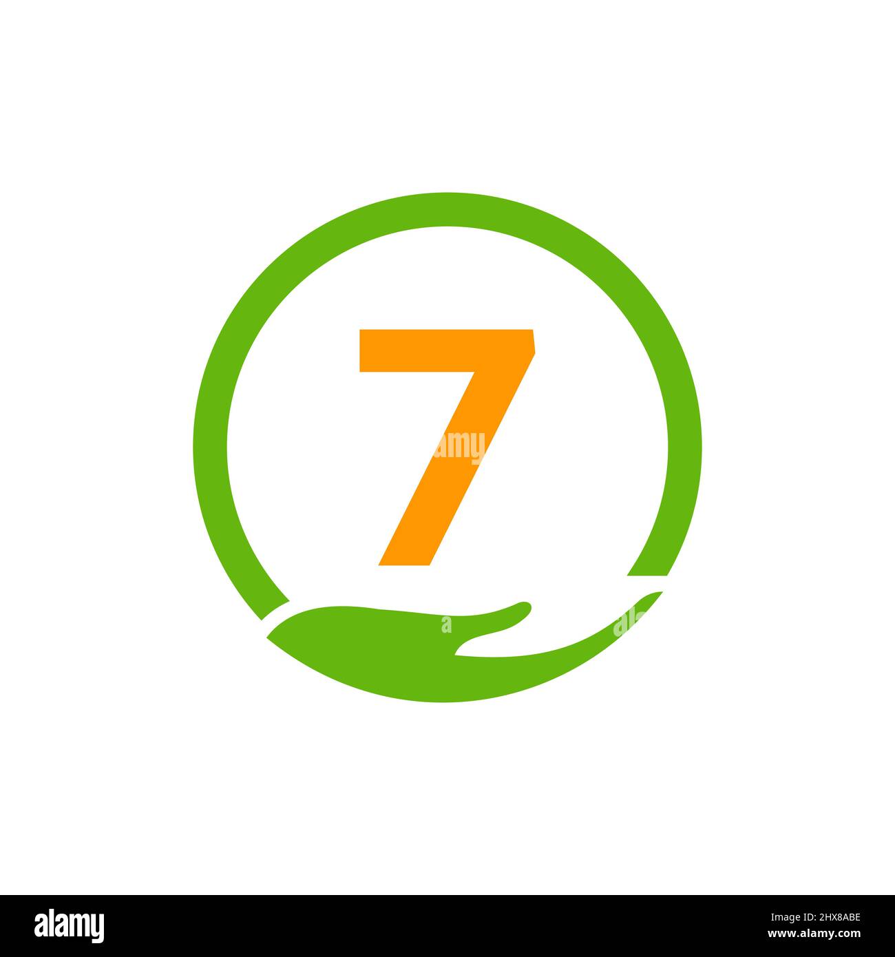 Modèle de concept du logo des mains d'aide des organismes de bienfaisance sur la lettre 7. Soins, partage, Charité, Santé médicale, organisme de don 7 conception de logotype Illustration de Vecteur