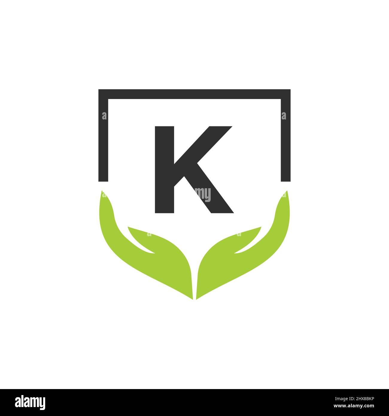 Modèle de concept logo des mains d'aide des organismes de bienfaisance sur la lettre K. Soins, partage, Charité, Santé médicale, organisme de don K logotype Design Illustration de Vecteur
