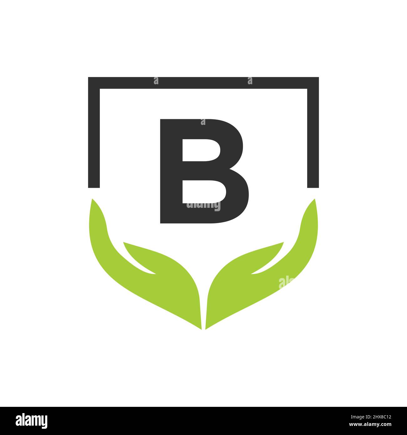 Modèle de concept de logo des mains d'aide des organismes de bienfaisance sur la lettre B. Soins, partage, Charité, Santé médicale, organisme de don B logotype Design Illustration de Vecteur