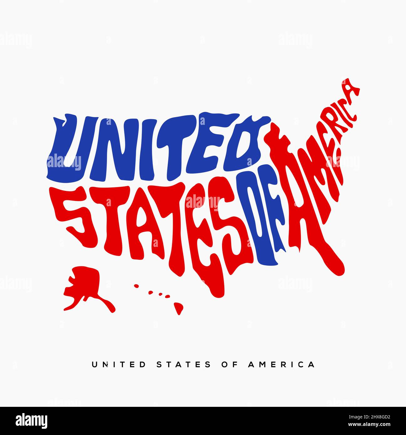 Lettrage de carte de l'État-Unis d'Amérique. Typographie de la carte des États-Unis en couleur de drapeau. Illustration de Vecteur