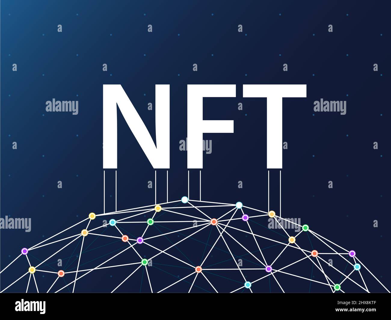 NFT non fongible Token background. Fond d'écran bleu foncé avec illustration Web connectée. Illustration de Vecteur