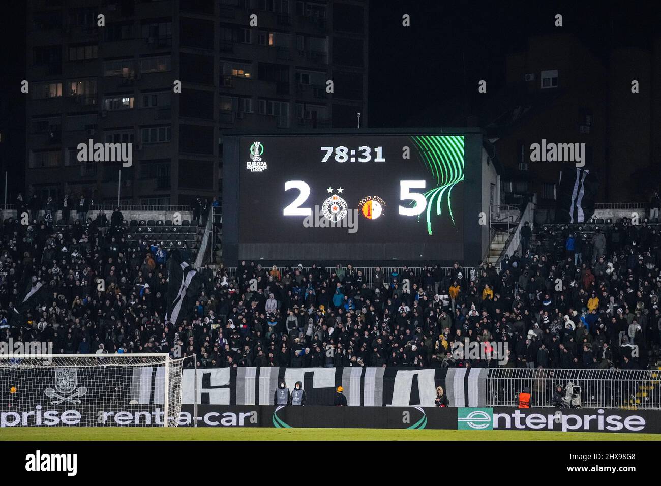 Belgrade, Serbie. 10th mars 2022. Belgrade - le tableau de bord lors du match entre FK Partizan et Feyenoord au stade Partizan, le 10 mars 2022 à Belgrade, Serbie. (Box to Box Pictures/Tom Bode) Credit: Box to Box Pictures/Alay Live News Banque D'Images