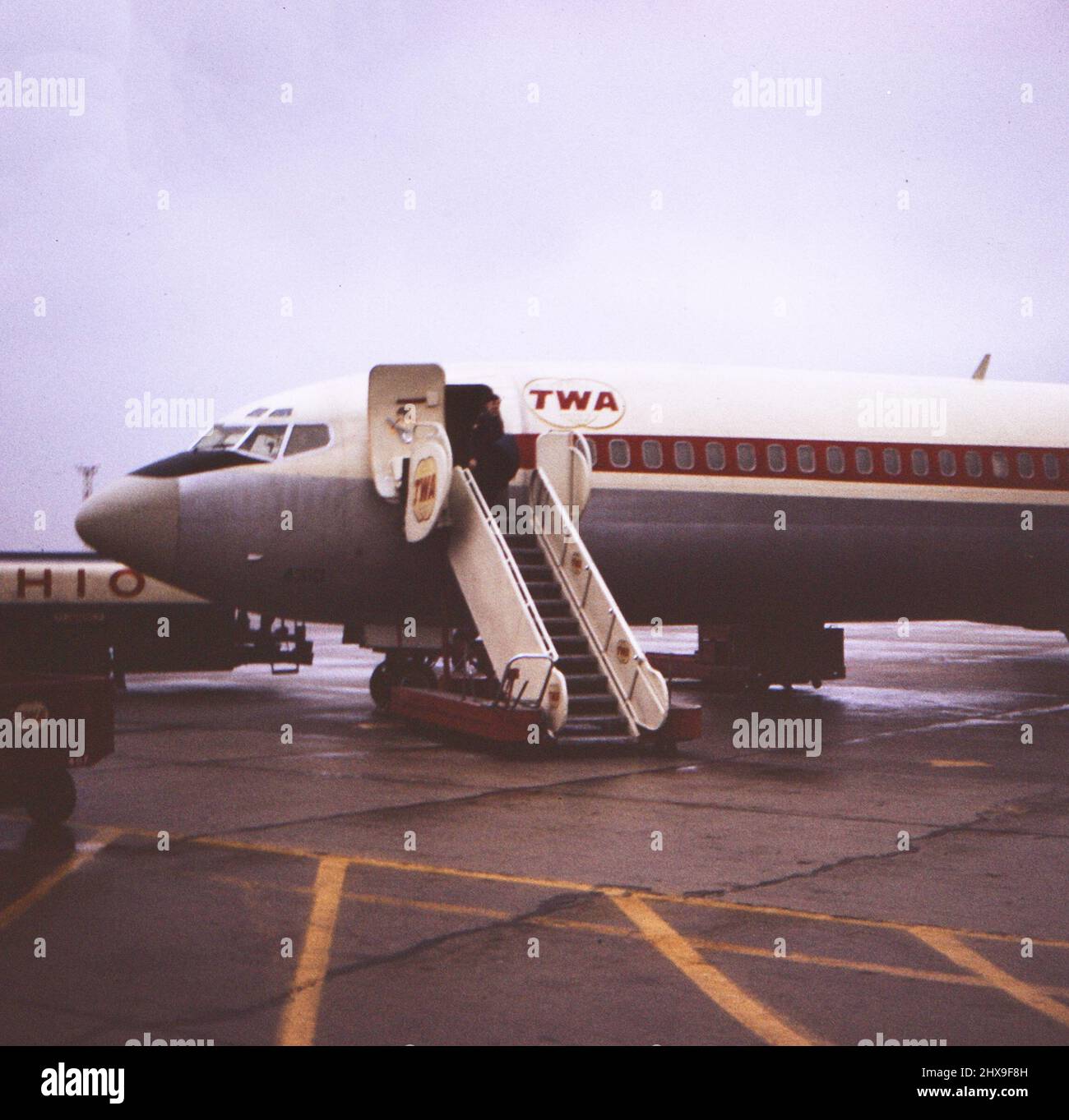 Passagers à bord d'un avion de TWA compagnies aériennes ca. 1972 Banque D'Images