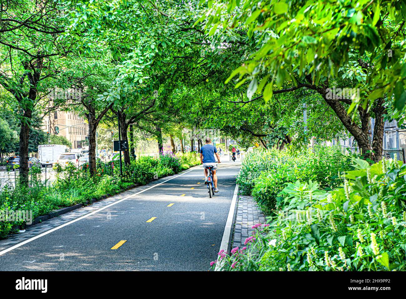 West Side Bicycle Lanes, New York City, New York, États-Unis Banque D'Images
