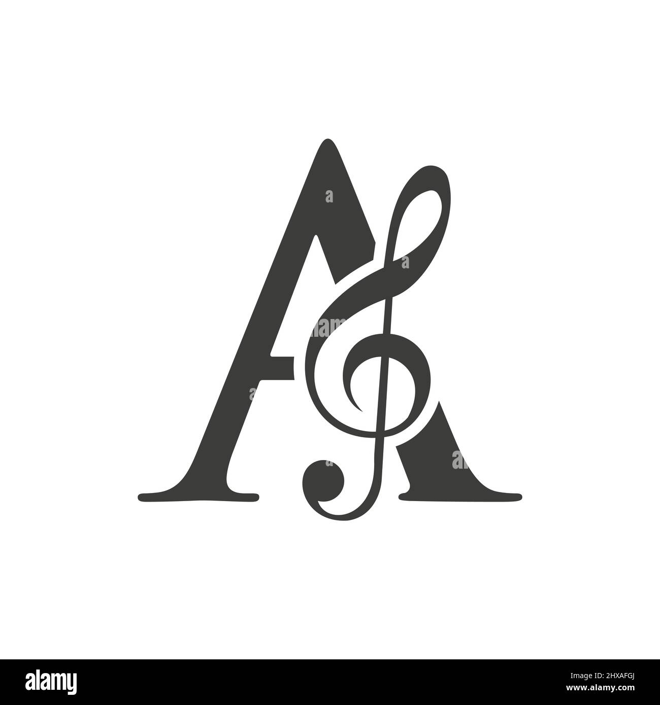 Logo de musique sur le concept de lettre A. Un panneau de note de musique, un modèle de mélodie de musique de son Illustration de Vecteur