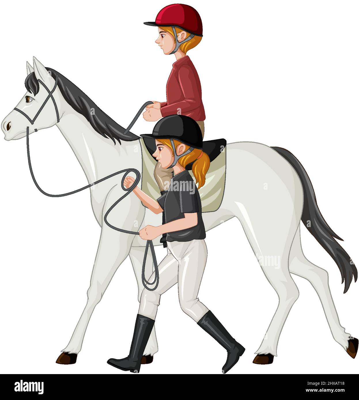 Sport équestre avec une fille sur l'illustration d'équitation Illustration de Vecteur