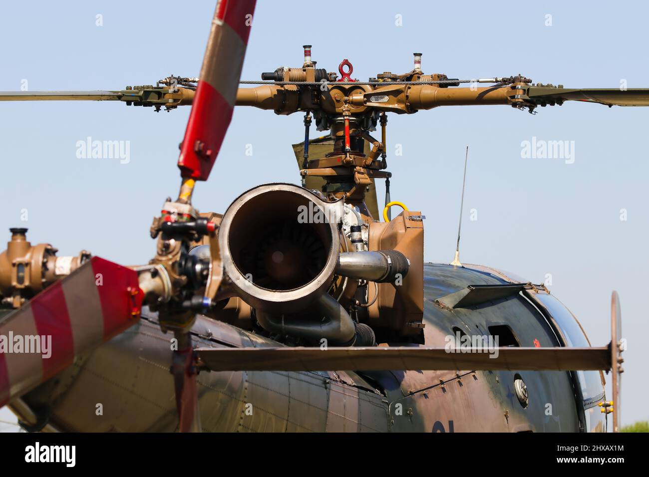 Echappement et rotors de moteurs d'hélicoptères Alouette III Résumé Banque D'Images