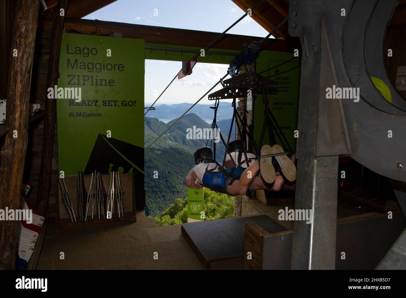 Lac majeur - Aurano - Zip Line - vol de l'ange, vol lié, Banque D'Images