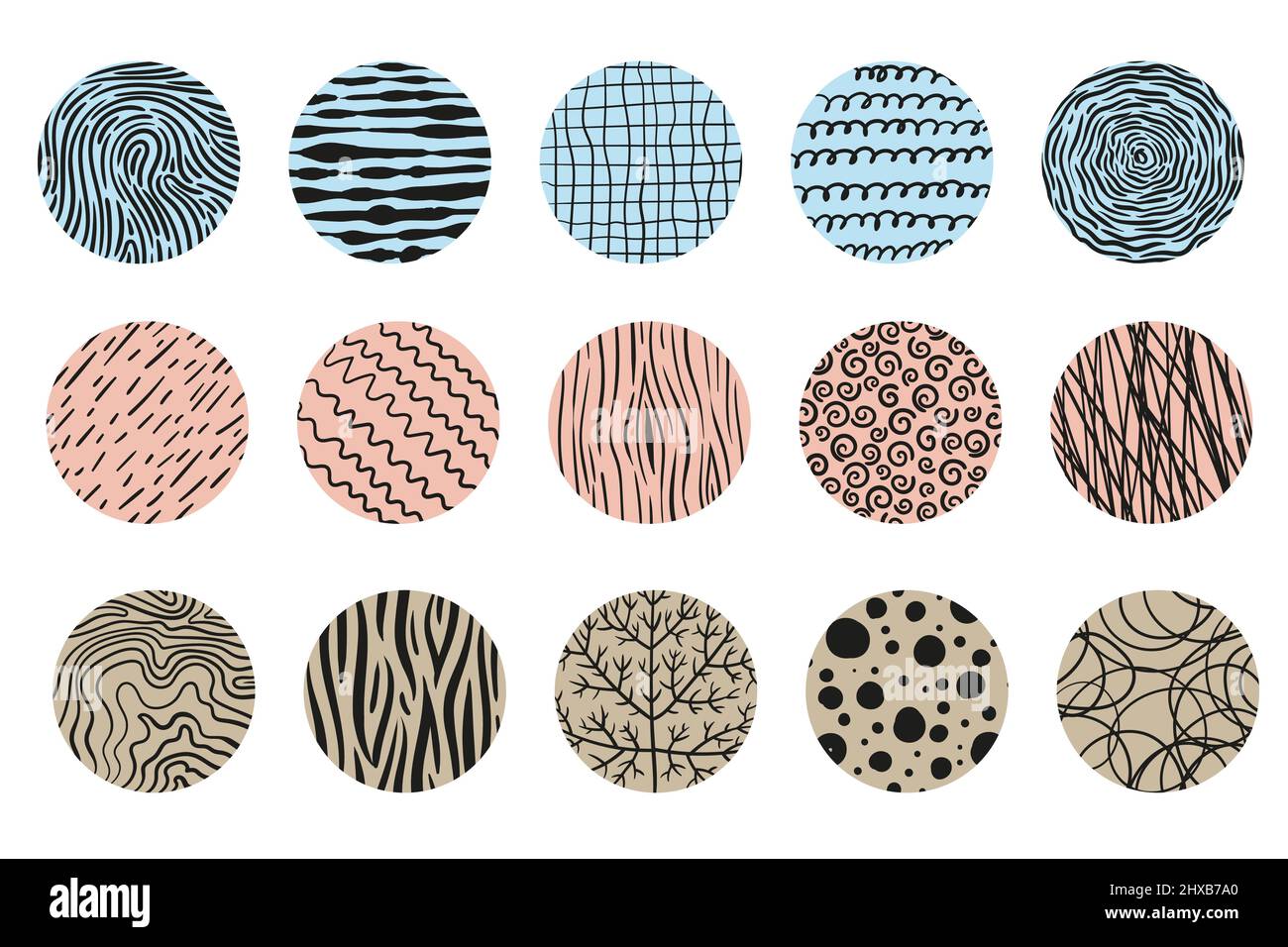 Ensemble de formes abstraites rondes, d'arrière-plans, de motifs, d'icônes pour les réseaux sociaux. Des formes, des courbes, des lignes, des points, des gouttes dessinés. Tendance et moderne. Illustration vectorielle Illustration de Vecteur