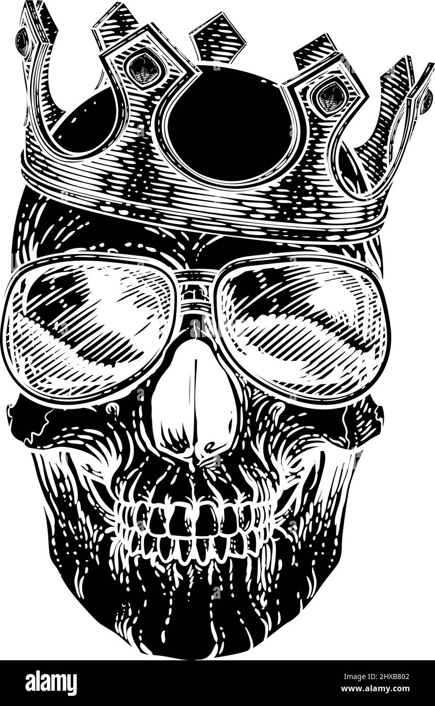 Crâne Cool Lunettes De Soleil Squelette Dans Les Tons Et Couronne Illustration de Vecteur