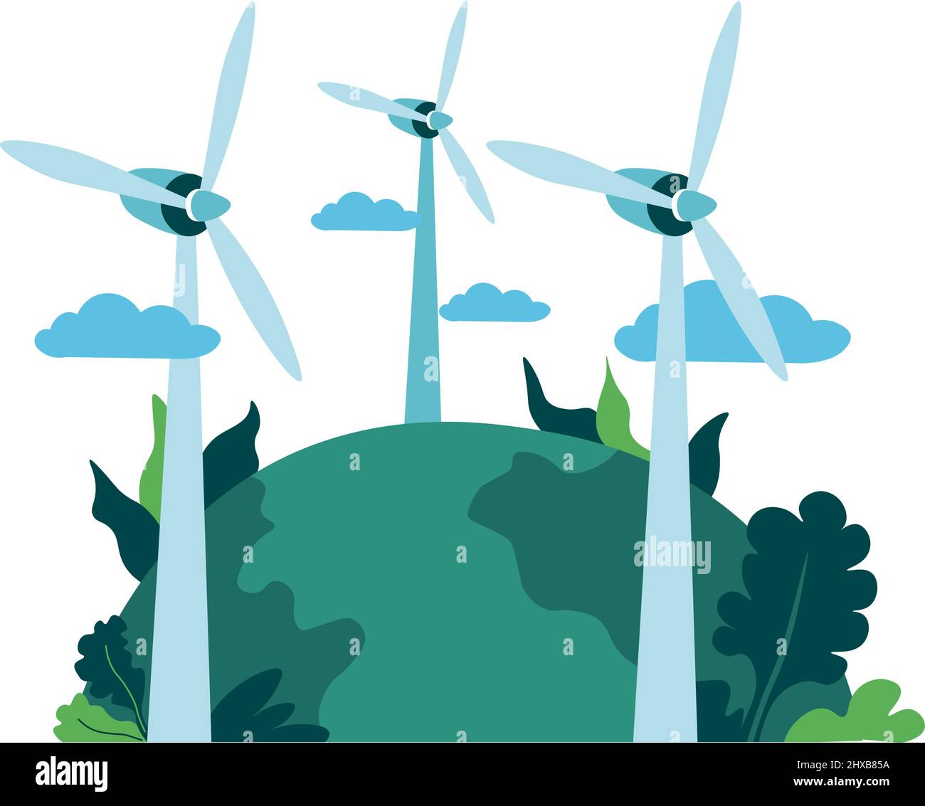 Énergie renouvelable du vent, moulins à vent vecteur de plante Illustration de Vecteur