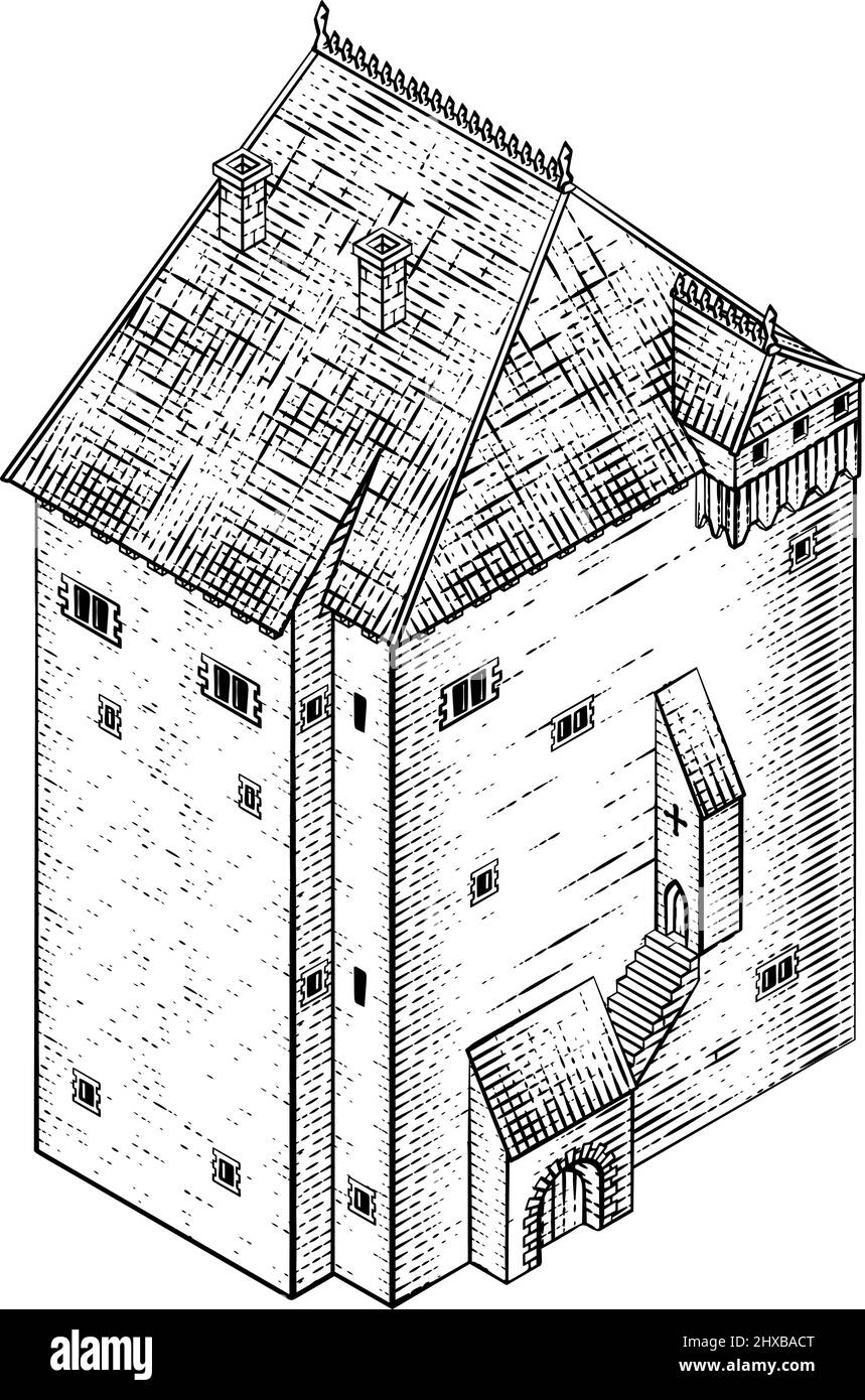 Carte du bâtiment médiéval icône Illustration ancienne Illustration de Vecteur