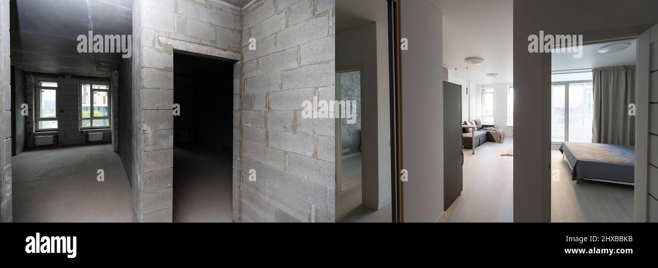 Réparation de locaux dans la maison. La chambre avant le surclassement. Banque D'Images