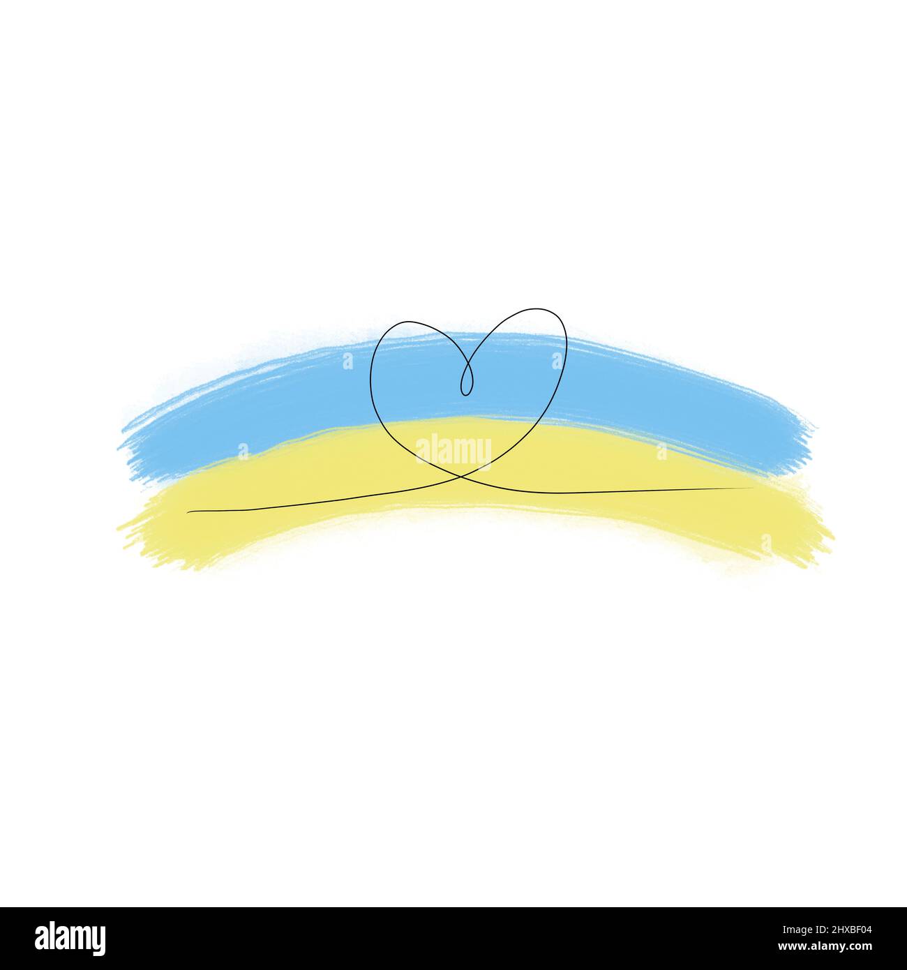 Drapeau jaune-bleu de l'Ukraine avec un coeur. Gloire à l'Ukraine. Prions pour l'Ukraine Banque D'Images