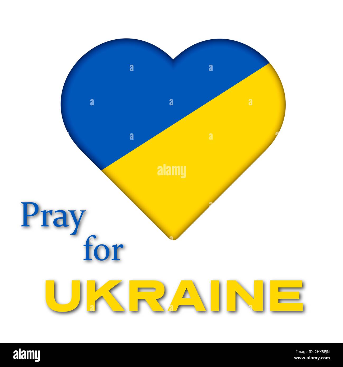 Priez pour l'Ukraine avec le coeur avec les couleurs du drapeau ukrainien. Banque D'Images