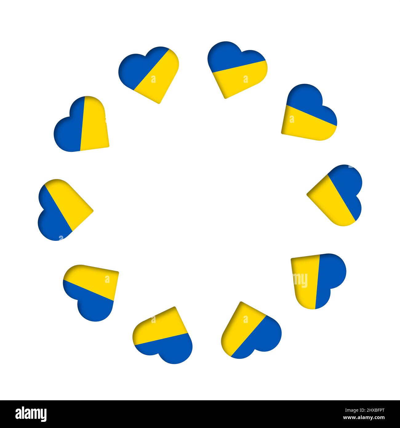 Coeurs aux couleurs du drapeau ukrainien. Banque D'Images