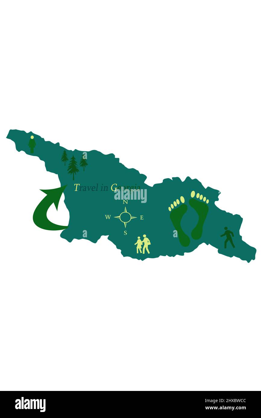 Illustration de la carte géorgienne, voyage en Géorgie, fond blanc Banque D'Images