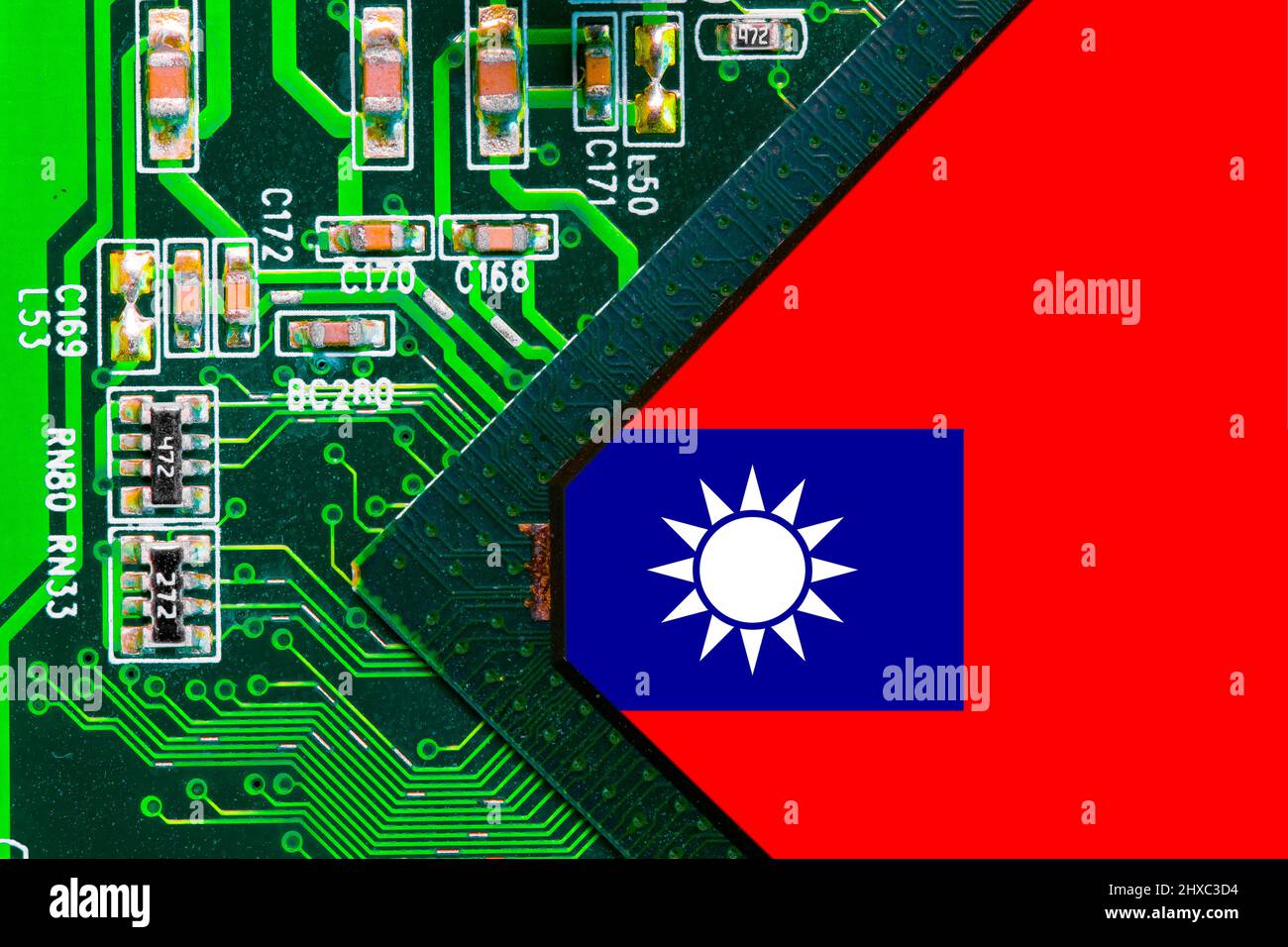 Drapeau national taïwanais superposé sur la puce PC de la carte de circuit imprimé intégrée Banque D'Images