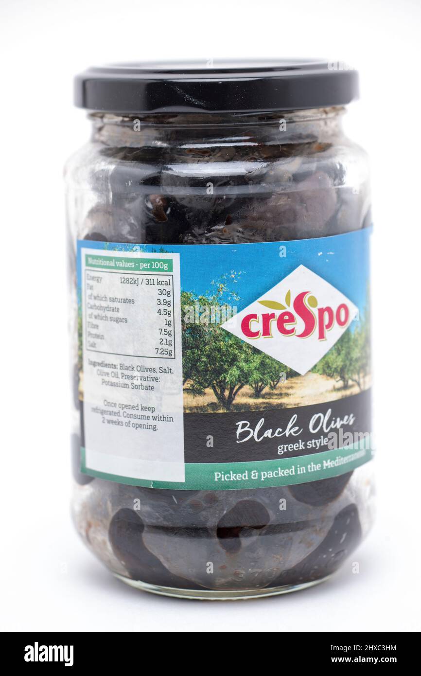Pot d'olives noires Crespo Banque D'Images