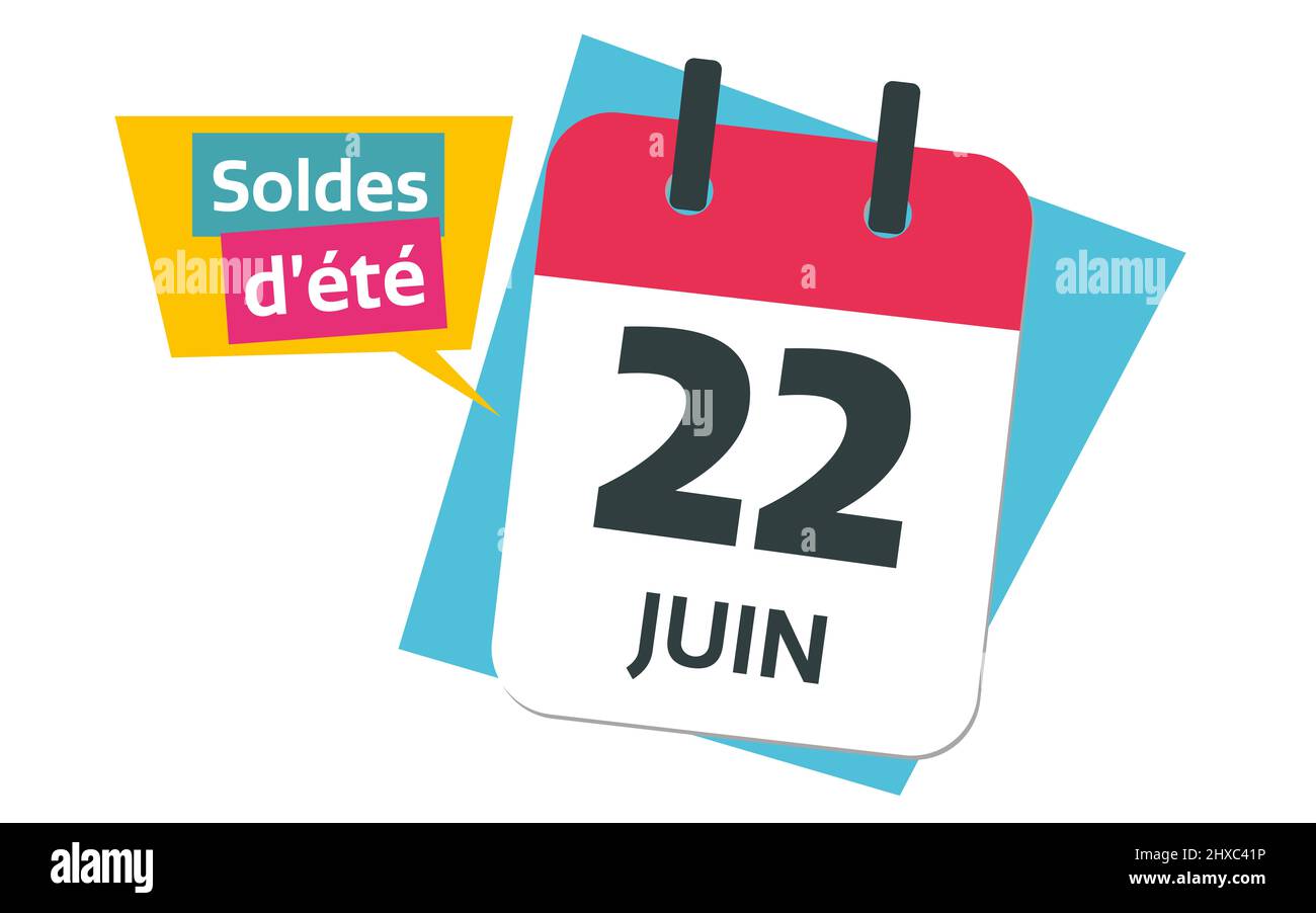 français juin 22 date calendrier solde d'été français Photo Stock ...