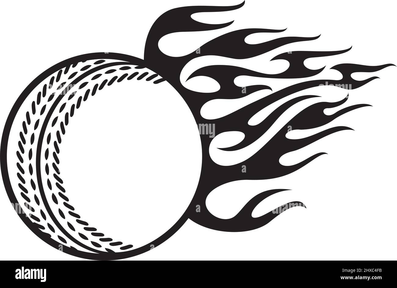 Illustration vectorielle noir et blanc de balle de cricket flamboyante Illustration de Vecteur