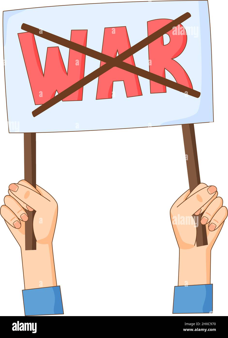 Mains sans bannière de guerre. Militant de l'antiguerre et du mouvement pacifiste avec signe. Demande de paix. Vecteur Illustration de Vecteur