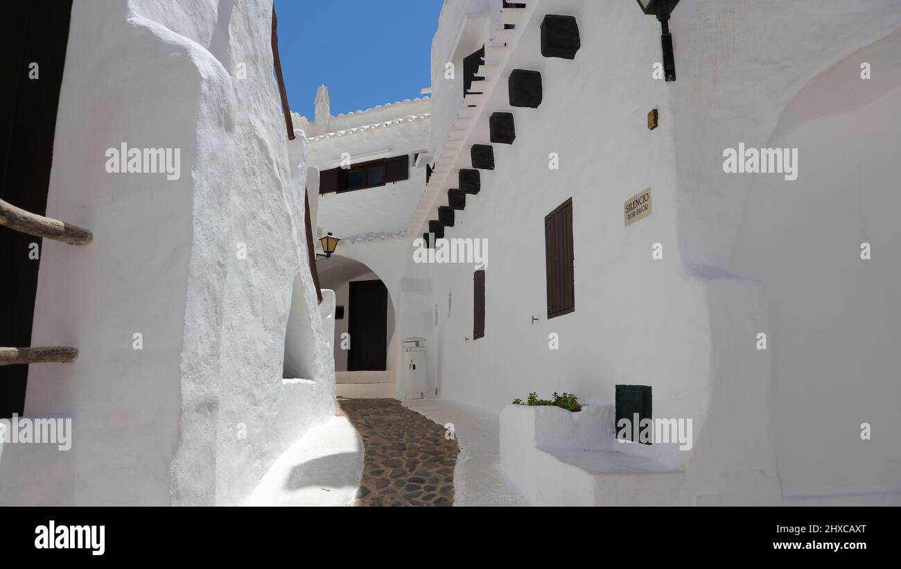 C'est la ville appelée Binibeca Viejo, Minorque, Ballearic îles, Espagne. Banque D'Images