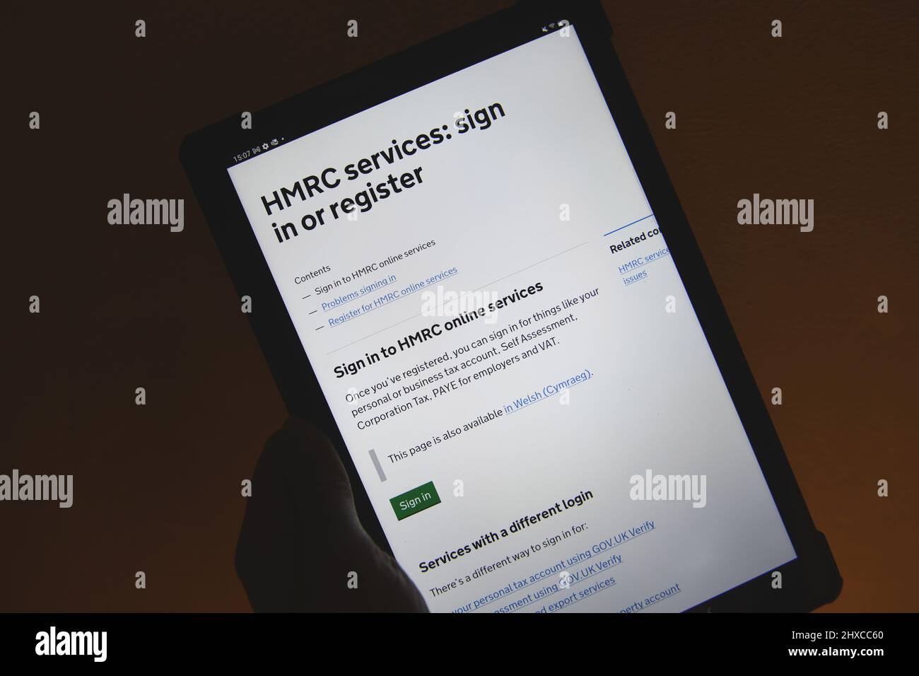 Le site Web HM Revenue & Customs sur une tablette Samsung Galaxy Banque D'Images