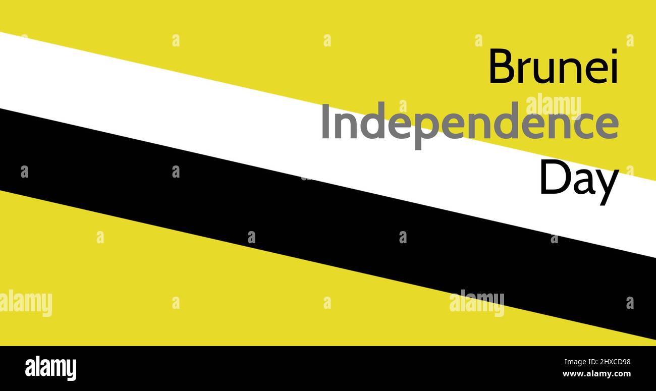 Texte du jour de l'indépendance du Brunei avec des bandes blanches et noires sur fond jaune Banque D'Images