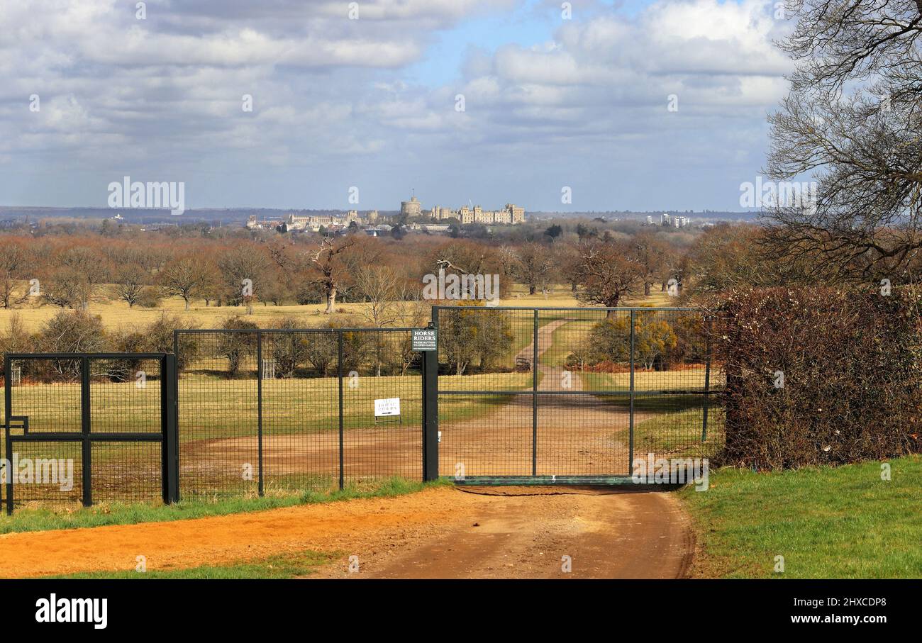 Château de Windsor, dans le comte royal de Berkshire, en Angleterre, vu du parc des cerfs Banque D'Images