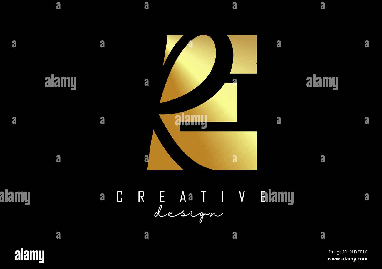 Logo Golden Letters ER au design minimaliste. Lettres E et R avec typographie géométrique et manuscrite. Illustration du vecteur créatif. Illustration de Vecteur